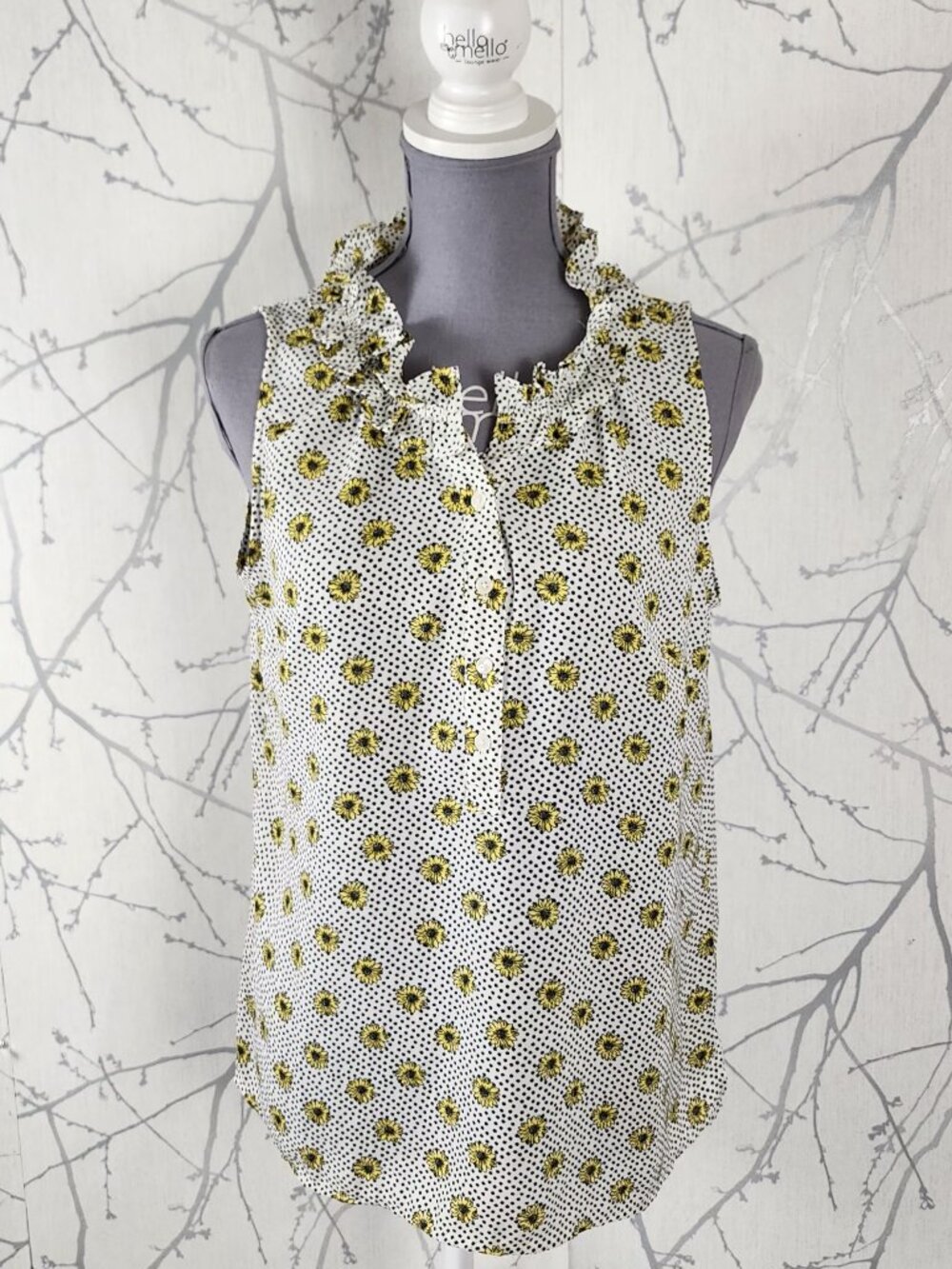 Talbots Polkadot Daisy Floral Print Ruffle Popover Tank